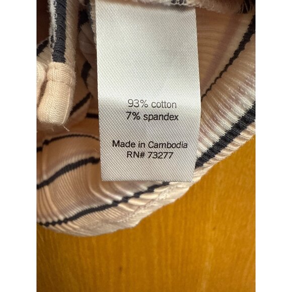 Striped Ribbed Button-Front Short Sleeve Crop Top XS By So Beige/Black - Picture 6 of 6
